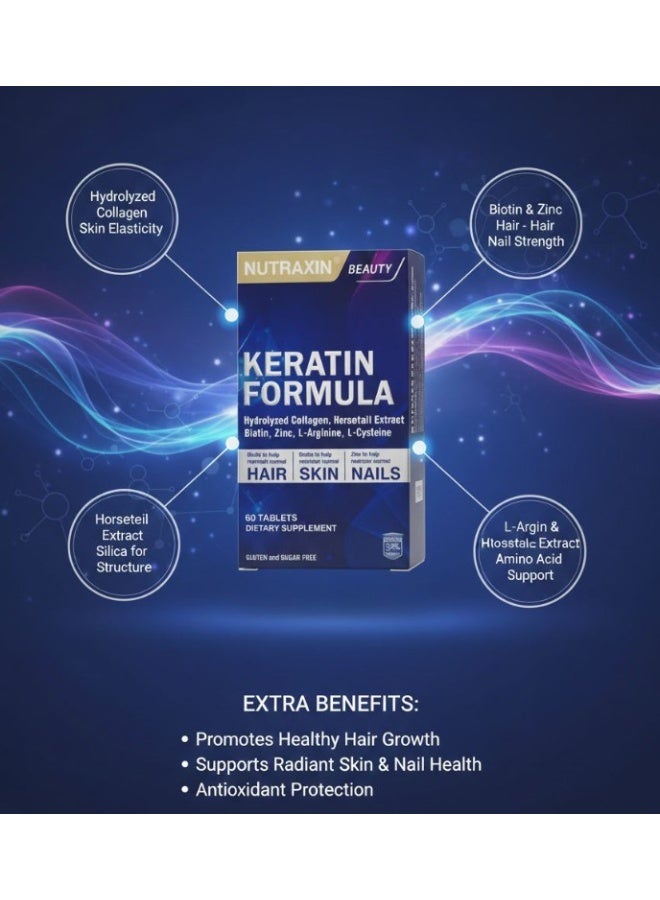 Nutraxin Keratin Formula With Collagen, Biotin For Healthy Hair, Skin & Nails 60 Tablets - Image 2